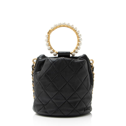 Chanel Lambskin Pearl Crown Drawstring Bucket Bag