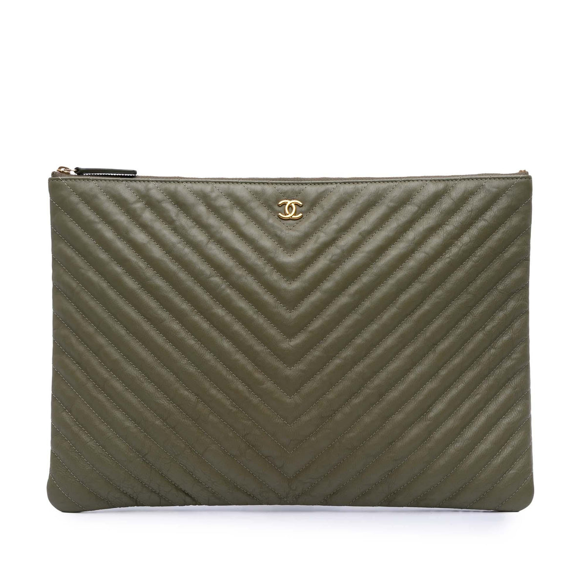 Chanel Large CC Chevron Calfskin O Case Clutch