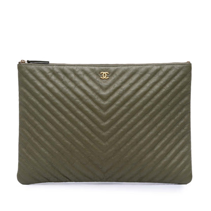 Chanel Large CC Chevron Calfskin O Case Clutch