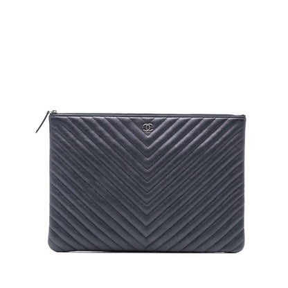 Chanel Large CC Chevron Iridescent Caviar O Case Clutch