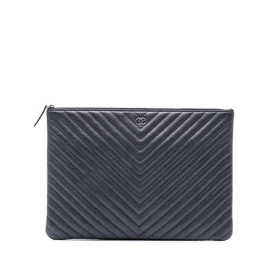 Chanel Large CC Chevron Iridescent Caviar O Case Clutch