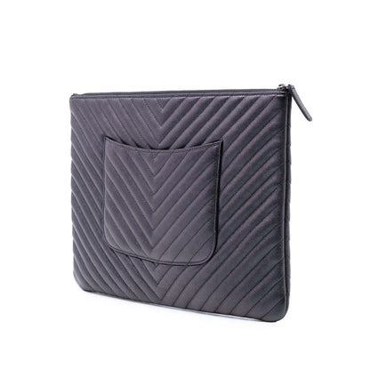 Chanel Large CC Chevron Iridescent Caviar O Case Clutch
