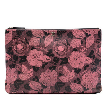 Chanel Large CC Quilted Calfskin Camellia Printed O Case Clutch