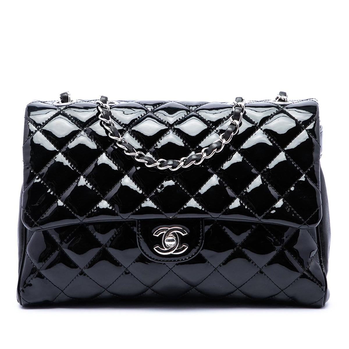 Chanel Large CC Quilted Patent Double Compartment Flap