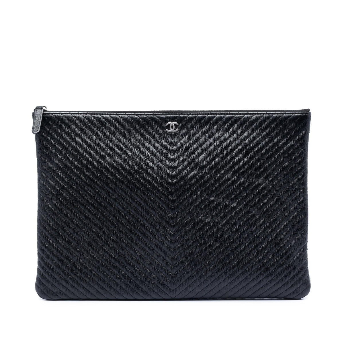 Chanel Large Chevron Caviar O Case Clutch