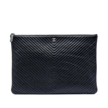 Chanel Large Chevron Caviar O Case Clutch