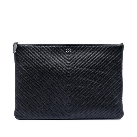 Chanel Large Chevron Caviar O Case Clutch