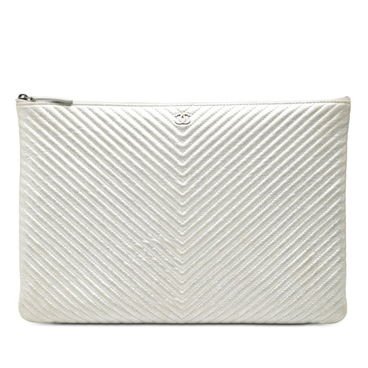 Chanel Large Chevron Metallic Calfskin O Case Clutch