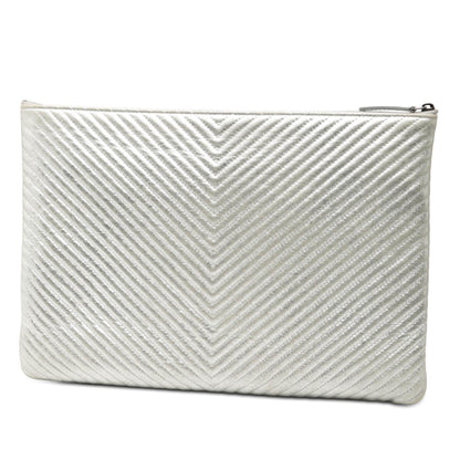 Chanel Large Chevron Metallic Calfskin O Case Clutch