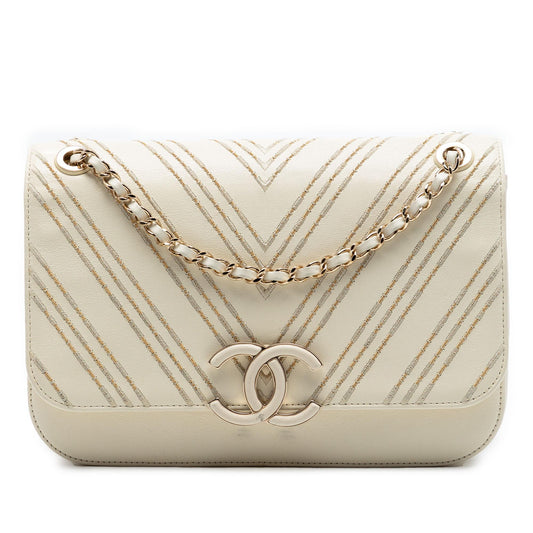 Chanel Large Chevron Sheepskin Subtle Flap