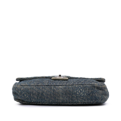 Chanel Large Embroidered Denim Camellia Flap