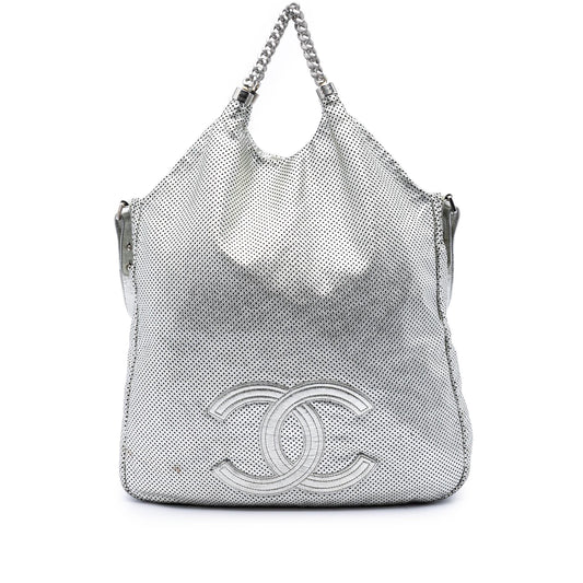 Chanel Large Metallic Glazed Calfskin Perforated Rodeo Drive Satchel