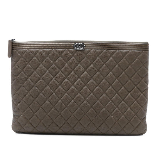Chanel Large Quilted Caviar Boy O Case Clutch