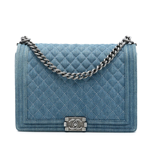 Chanel Large Quilted Denim Boy Flap