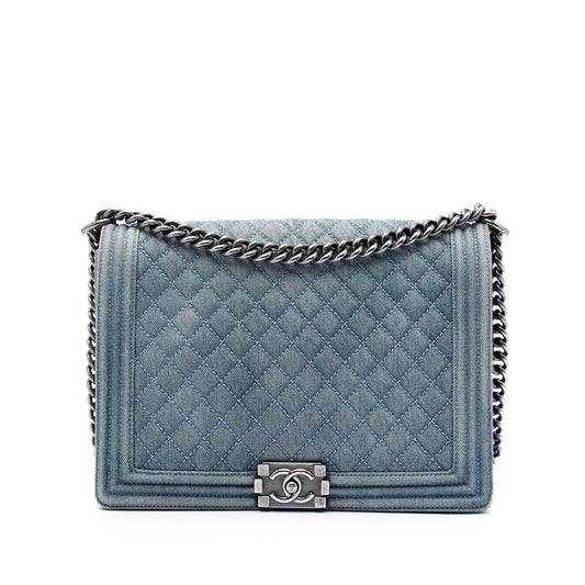 Chanel Large Quilted Denim Boy Flap