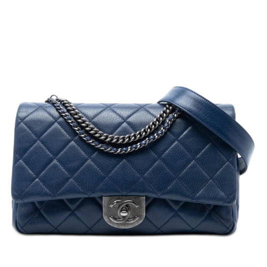 Chanel Large Quilted Goatskin Double Carry Waist Chain Flap