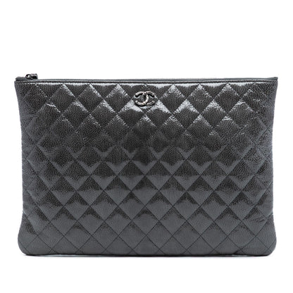 Chanel Large Quilted Iridescent Patent O Case Clutch