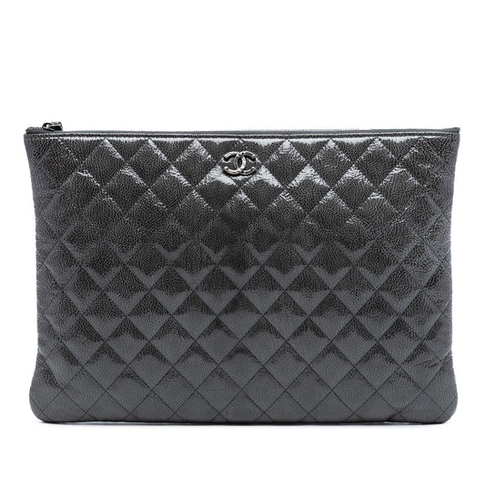 Chanel Large Quilted Iridescent Patent O Case Clutch