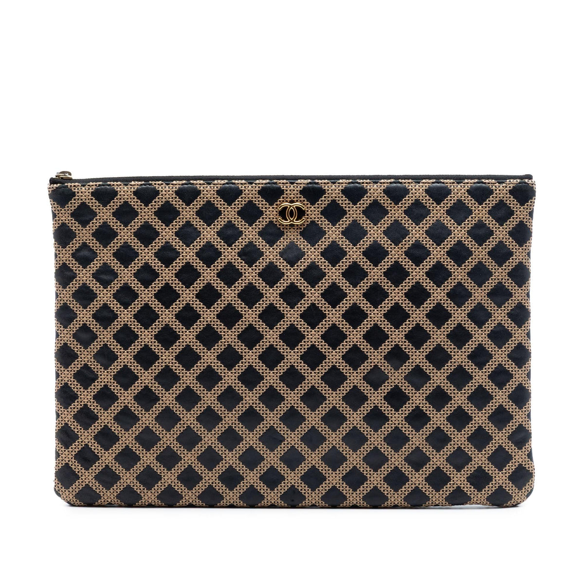 Chanel Large Quilted Lambskin Cross Stitch O Case Clutch