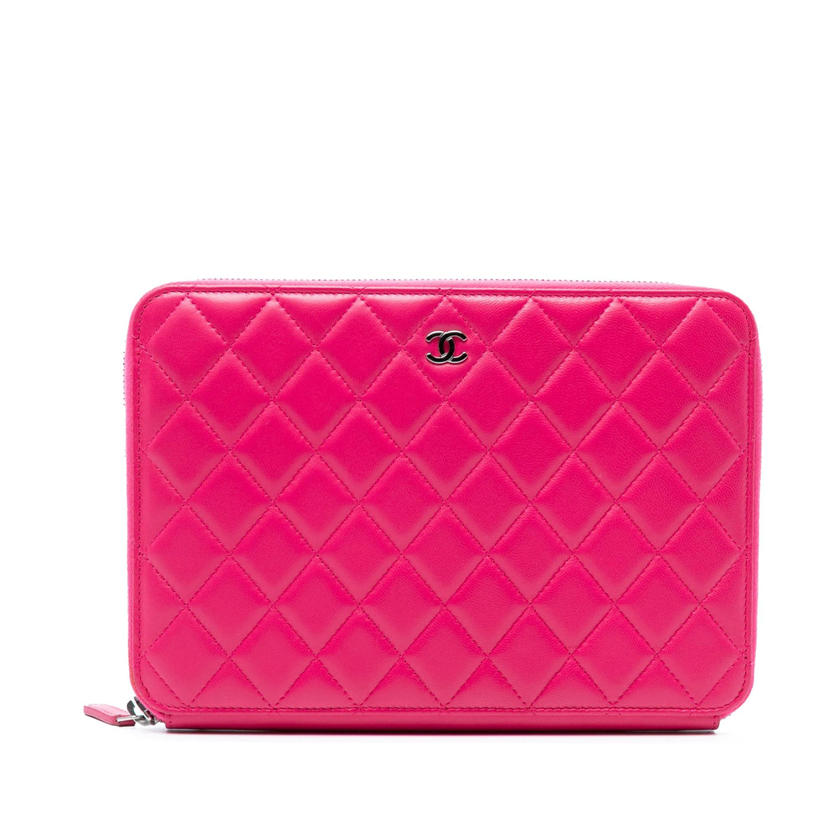 Chanel Large Quilted Lambskin Zip Around Organizer Clutch