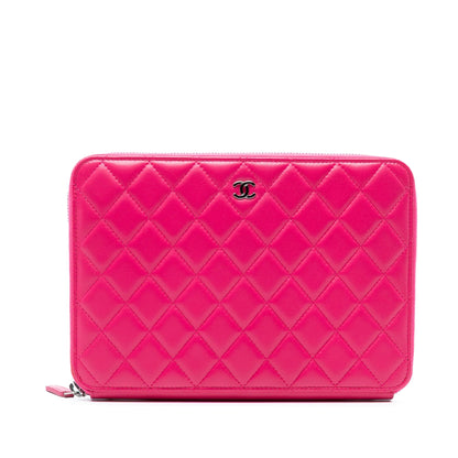 Chanel Large Quilted Lambskin Zip Around Organizer Clutch
