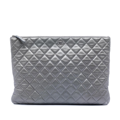 Chanel Large Quilted Metallic Lambskin O Case Clutch