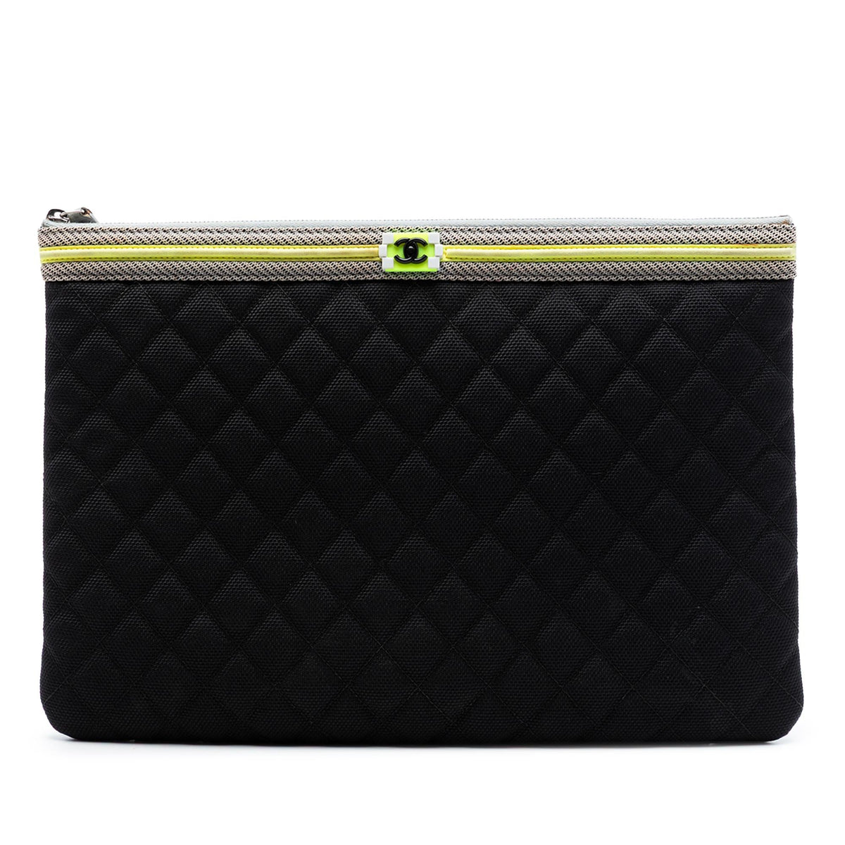 Chanel Large Quilted Nylon Fluo Boy O Case Clutch