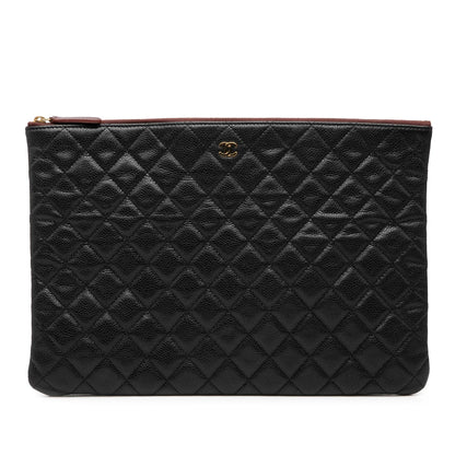 Chanel Large Quilted Stitched Calfskin Zip Pouch