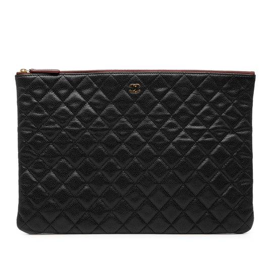 Chanel Large Quilted Stitched Calfskin Zip Pouch