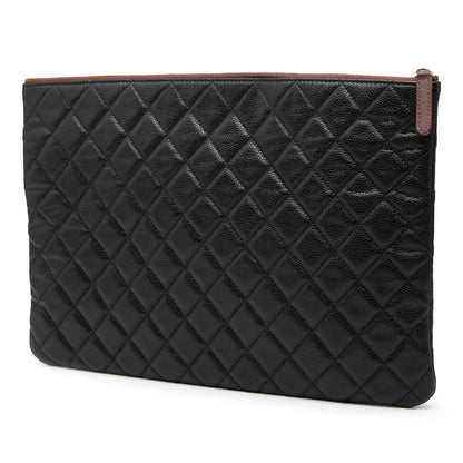 Chanel Large Quilted Stitched Calfskin Zip Pouch