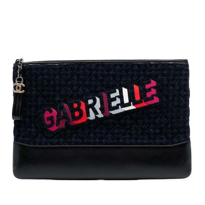Chanel Large Tweed and Calfskin Embroidered Gabrielle O Case Clutch