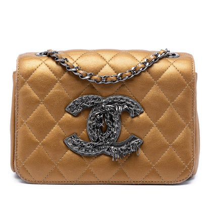 Chanel Limited Edition Mini Quilted Metallic Lambskin CC Chain Fringe Full Flap