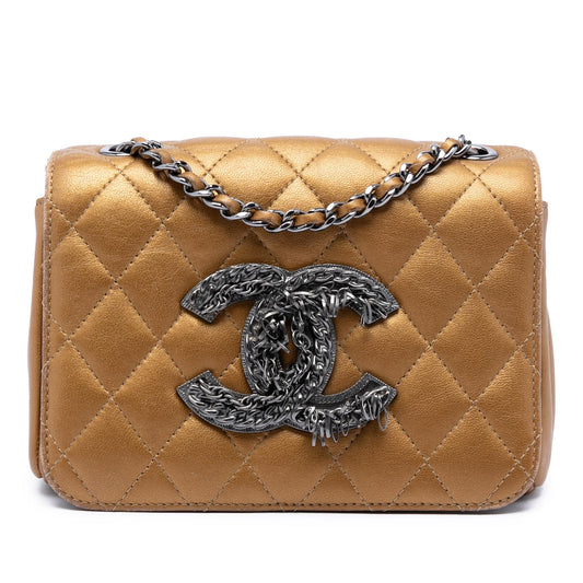 Chanel Limited Edition Mini Quilted Metallic Lambskin CC Chain Fringe Full Flap