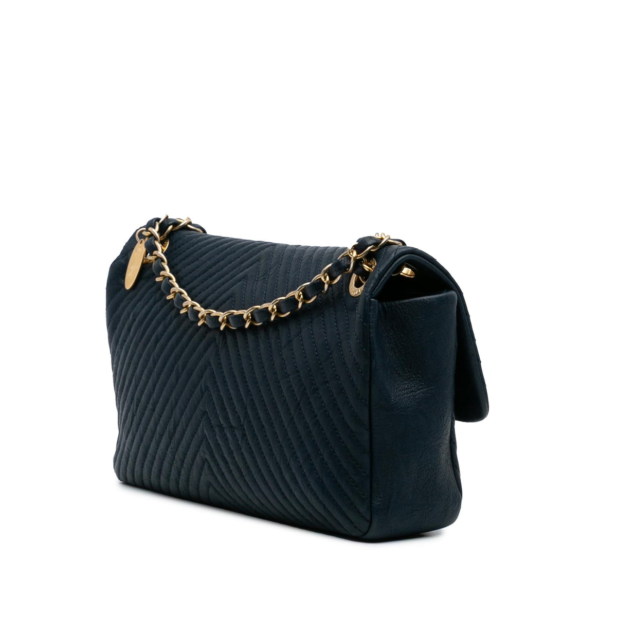 Chanel Medium Chevron Wrinkled Calfskin Medallion Charm Flap