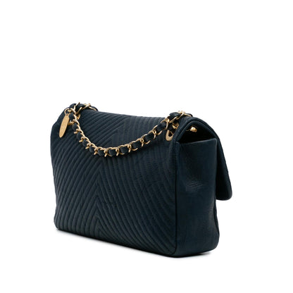 Chanel Medium Chevron Wrinkled Calfskin Medallion Charm Flap
