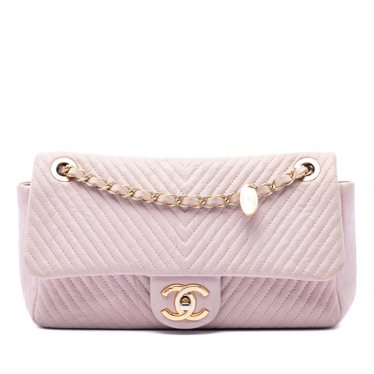 Chanel Medium Chevron Wrinkled Calfskin Medallion Charm Flap