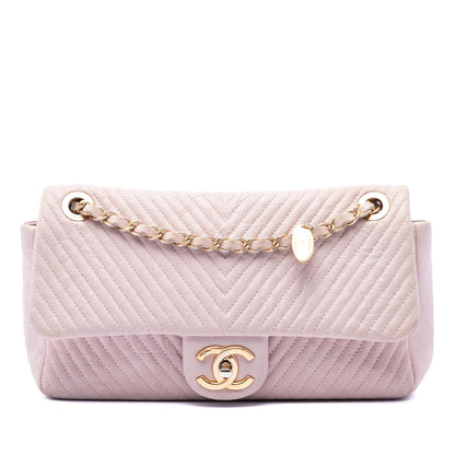 Chanel Medium Chevron Wrinkled Calfskin Medallion Charm Flap