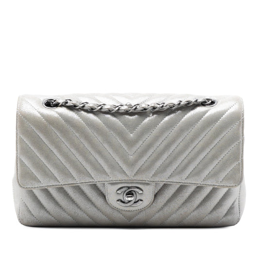 Chanel Medium Classic Chevron Iridescent Lambskin Double Flap