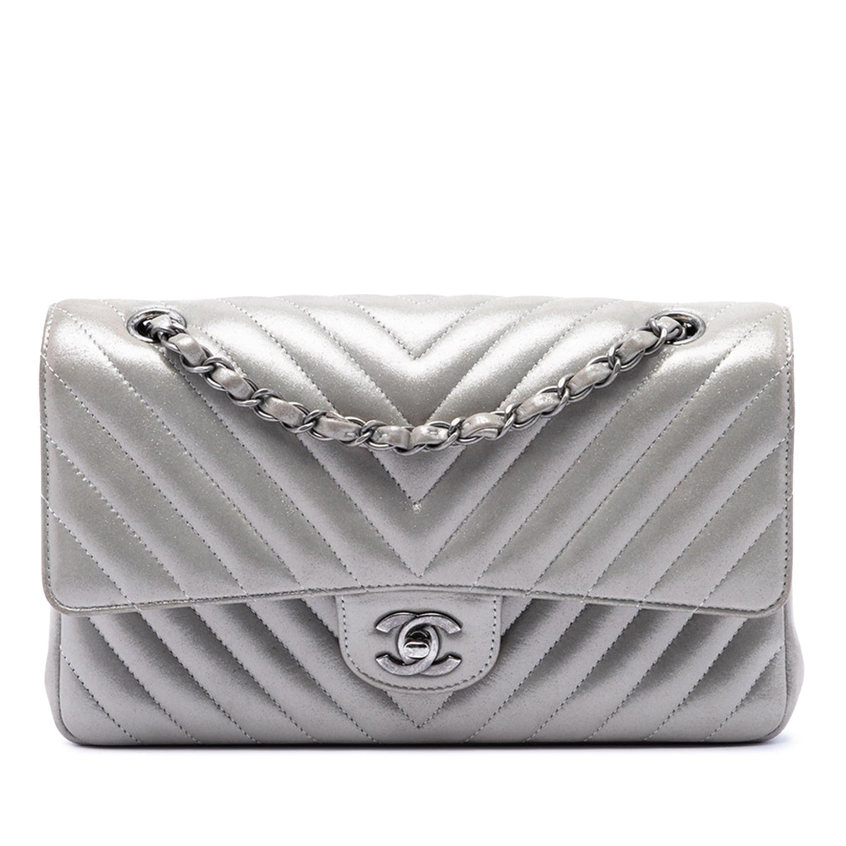Chanel Medium Classic Chevron Iridescent Lambskin Double Flap