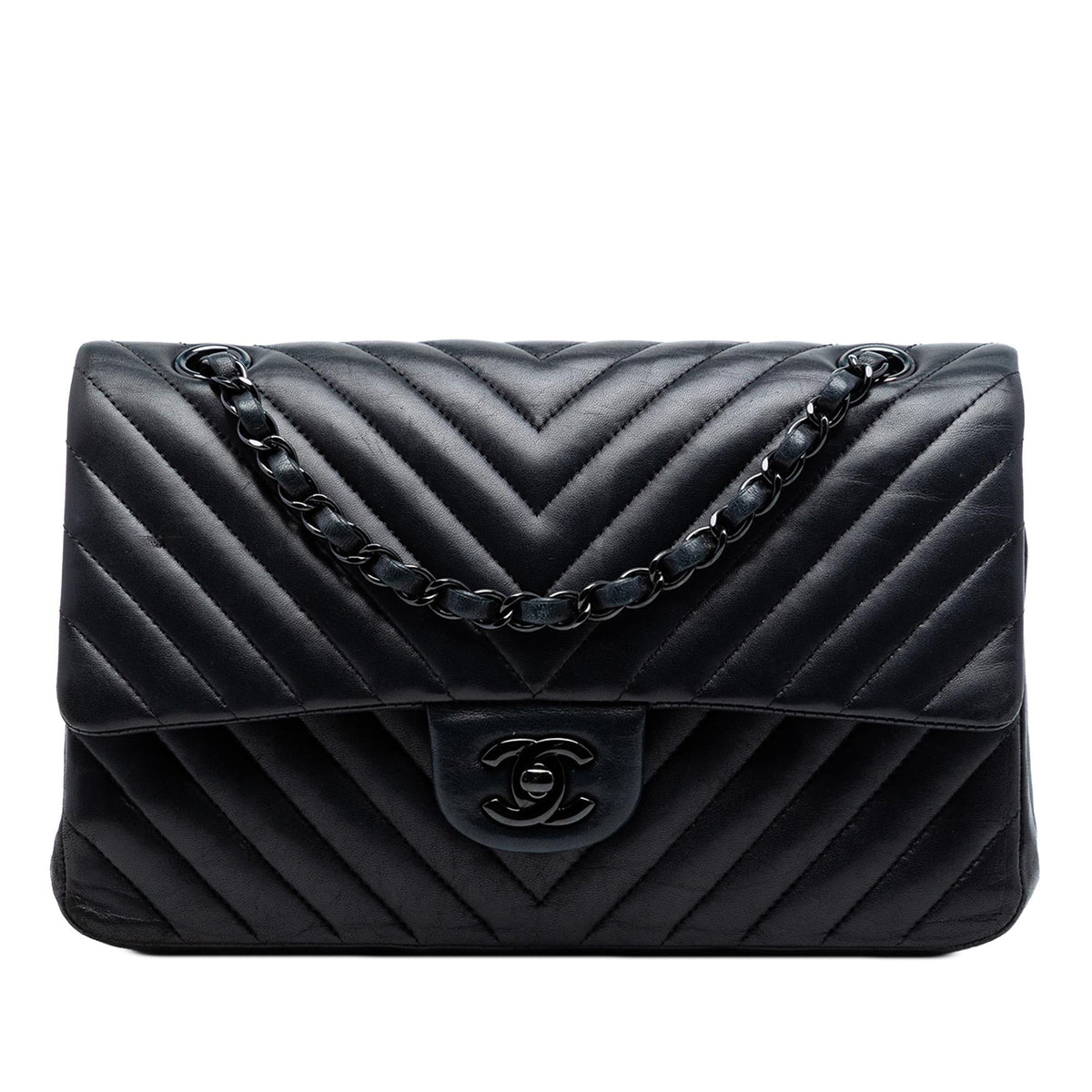 Chanel Medium Classic Chevron Lambskin So Black Double Flap