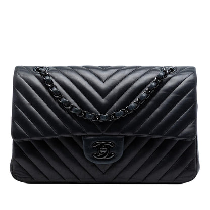 Chanel Medium Classic Chevron Lambskin So Black Double Flap
