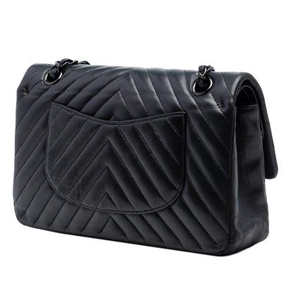 Chanel Medium Classic Chevron Lambskin So Black Double Flap