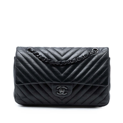 Chanel Medium Classic Chevron Lambskin So Black Double Flap