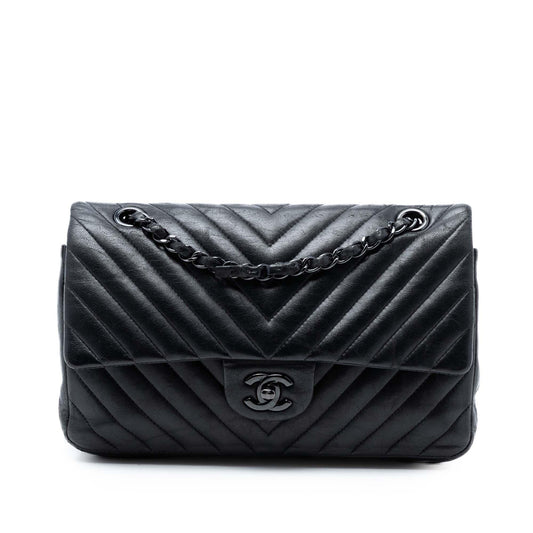 Chanel Medium Classic Chevron Lambskin So Black Double Flap