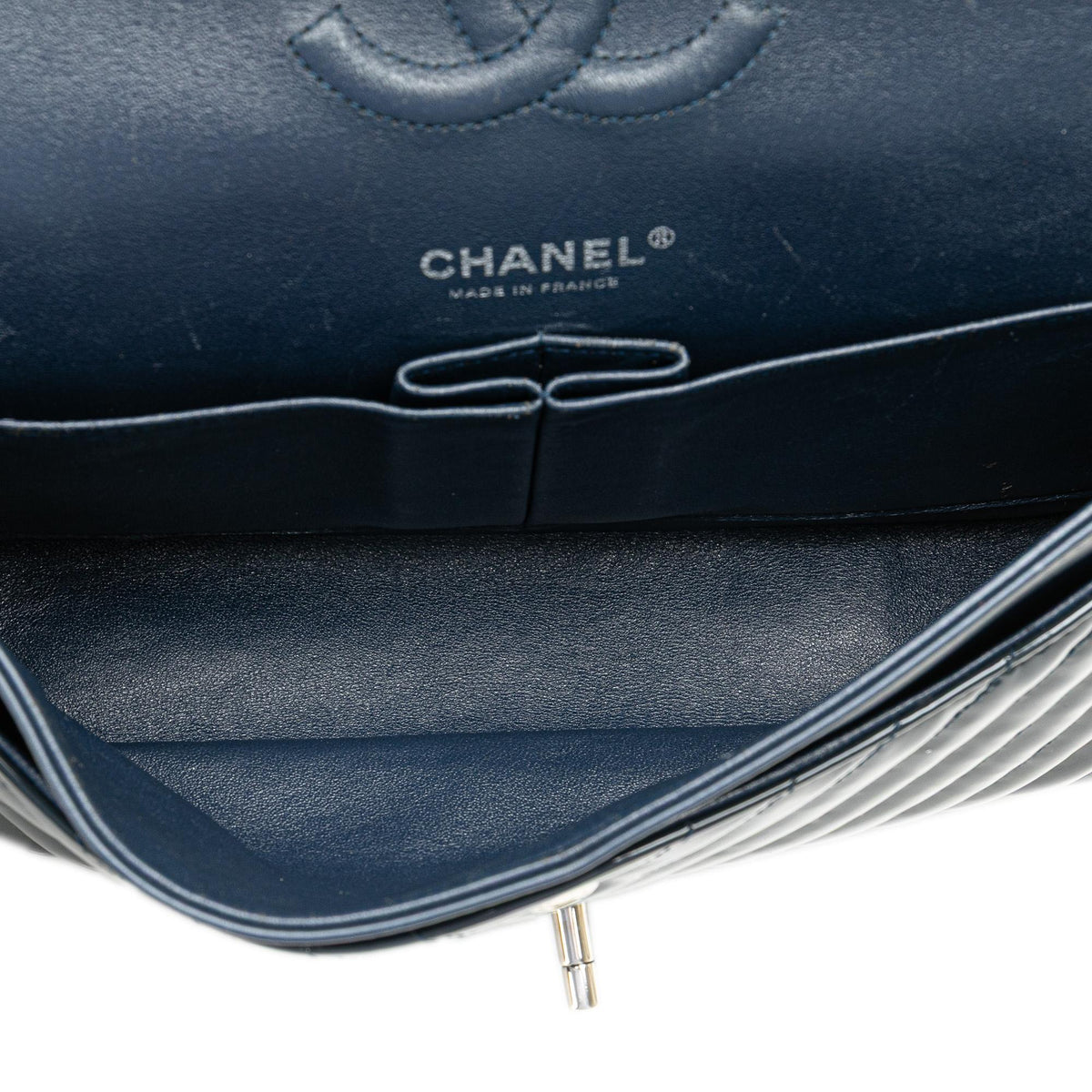 Chanel Medium Classic Chevron Patent Double Flap
