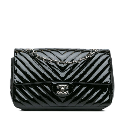 Chanel Medium Classic Chevron Patent Double Flap