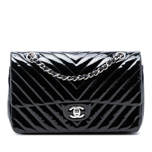 Chanel Medium Classic Chevron Patent Double Flap