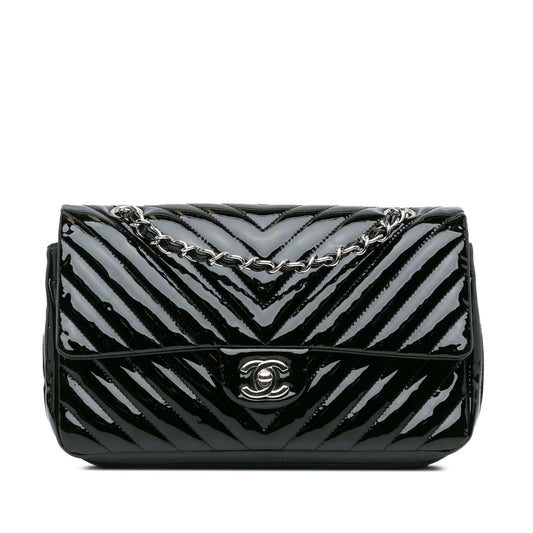Chanel Medium Classic Chevron Patent Double Flap