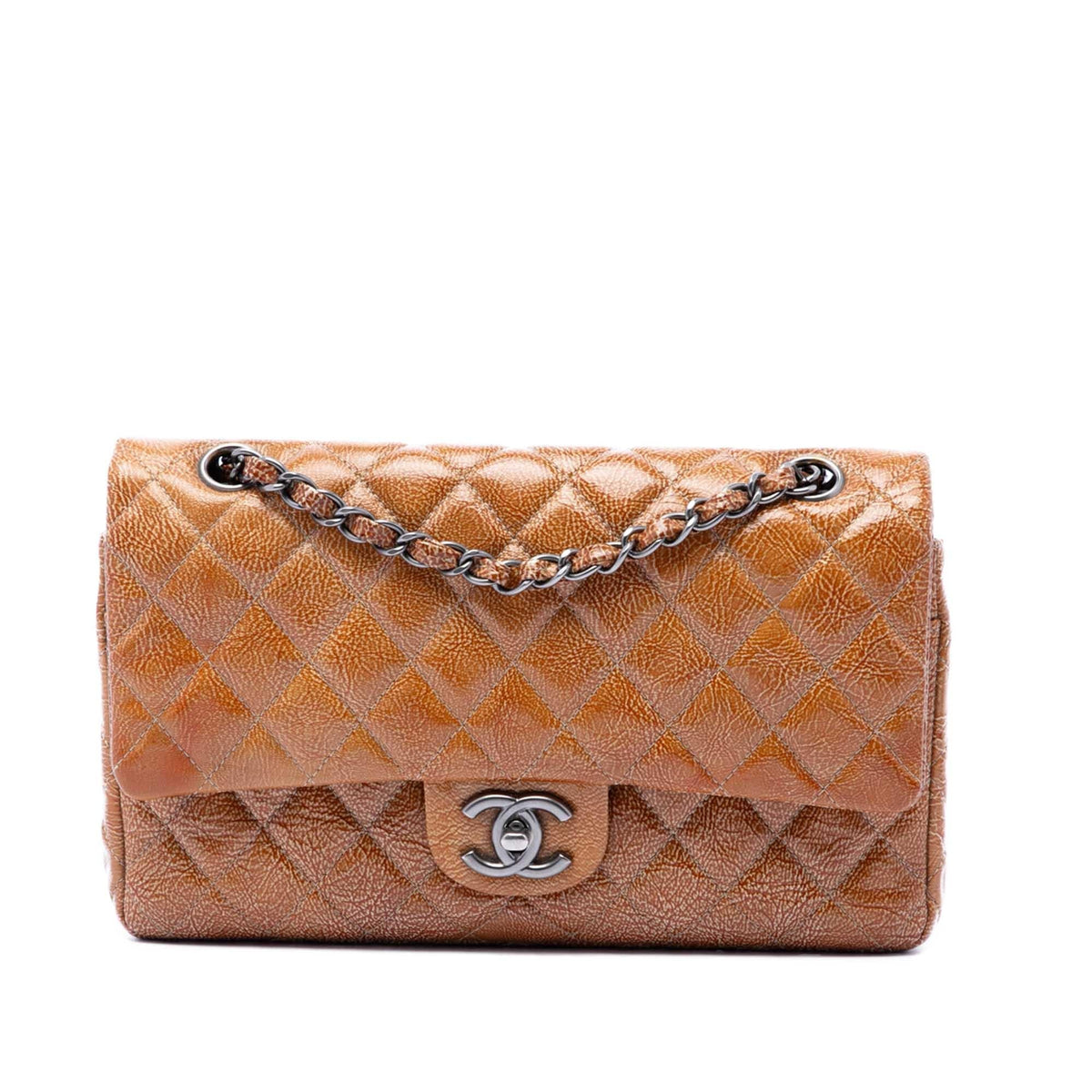 Chanel Medium Classic Crinkled Patent Double Flap