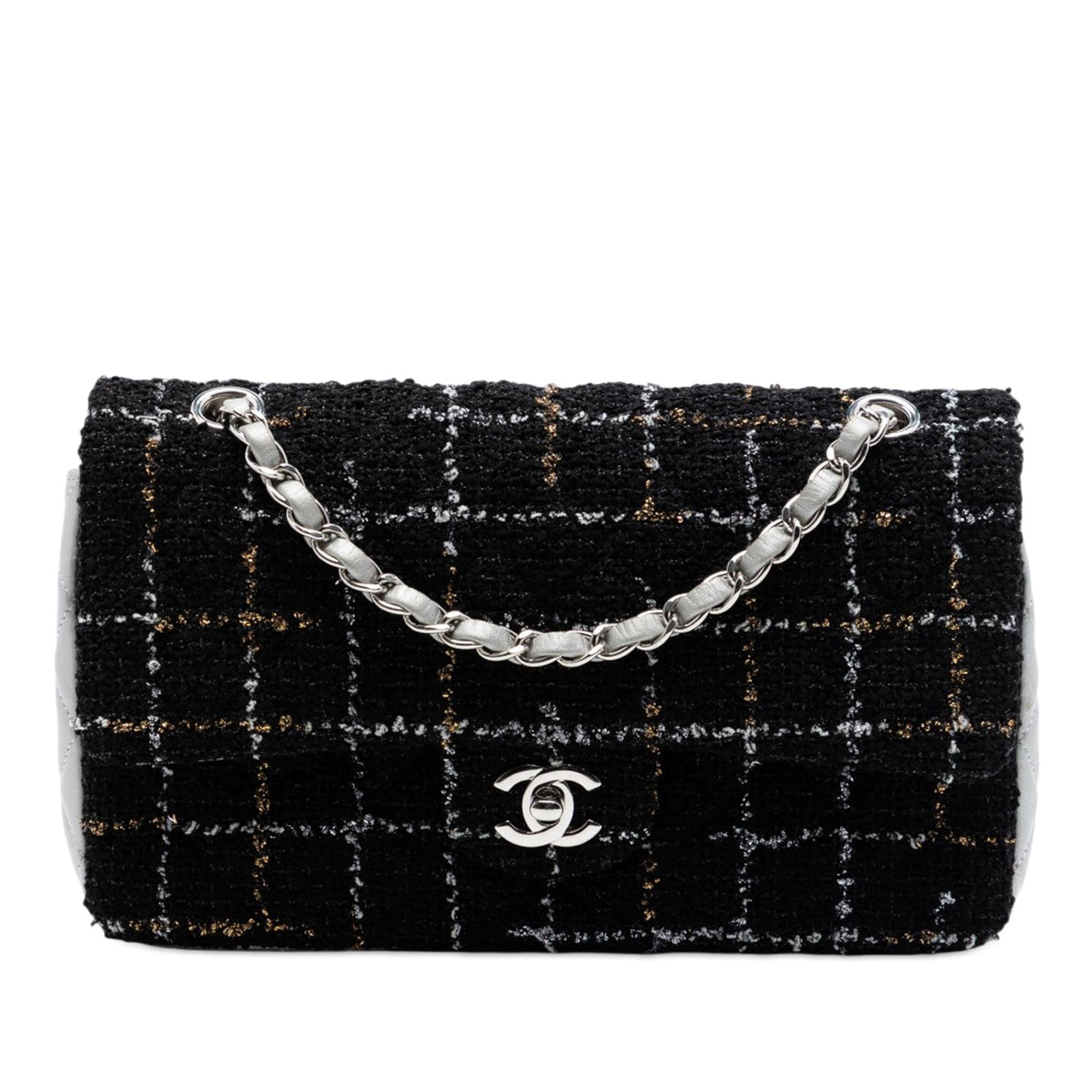 Chanel Medium Classic Quilted Tweed and Metallic Lambskin Double Flap